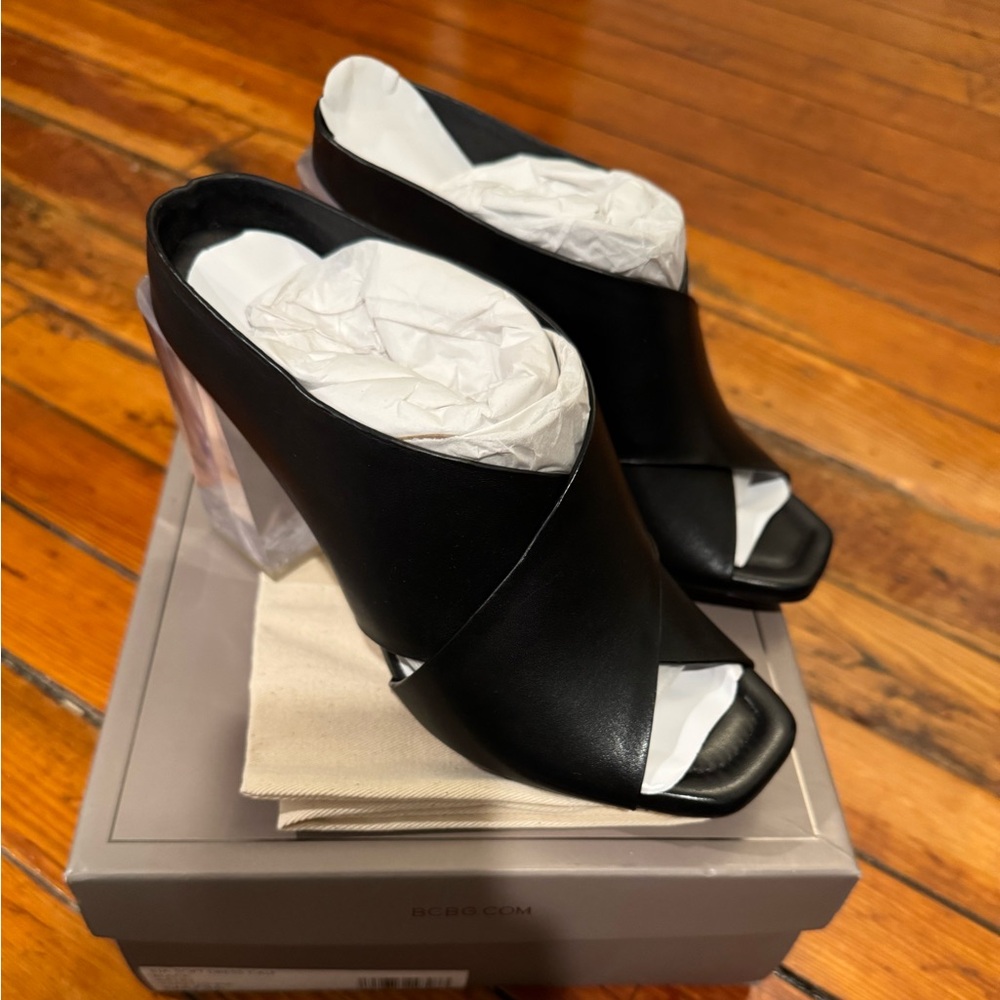 BCBGMaxAzria Black Open-Toe Mules
